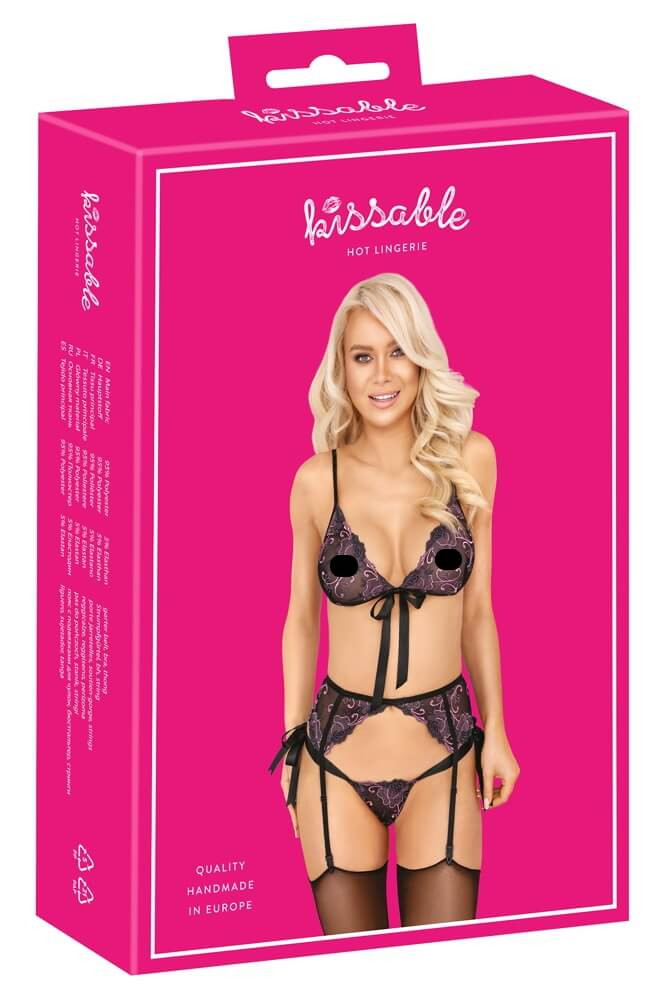 Kissable - růžová a fialová vyšívaná podprsenka (černá) - L/XL