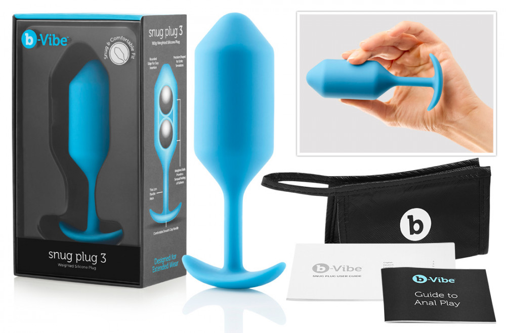 b-vibe Snug Plug 3 - anální dildo s dvojitou kuličkou (180g) - modré