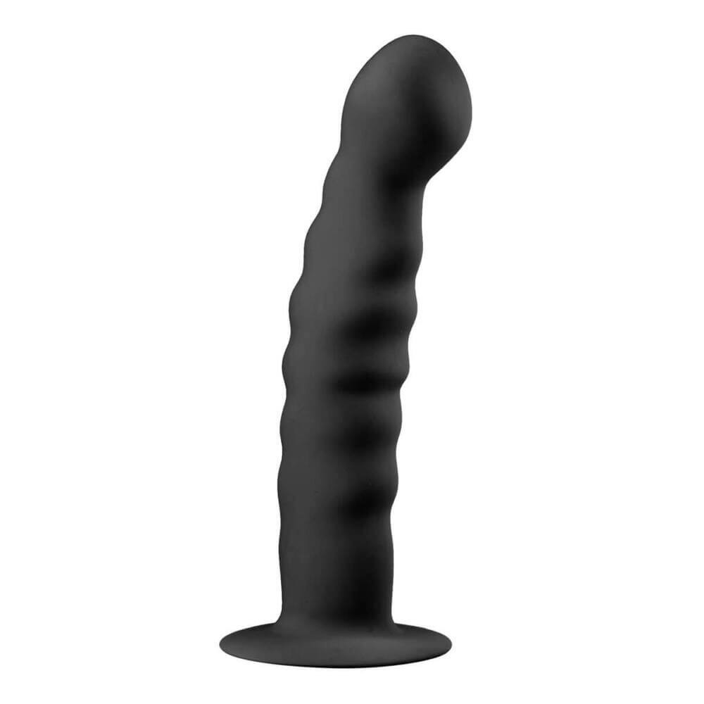 Easytoys Ribbed - anální dildo se svorkami (14 cm) - černé