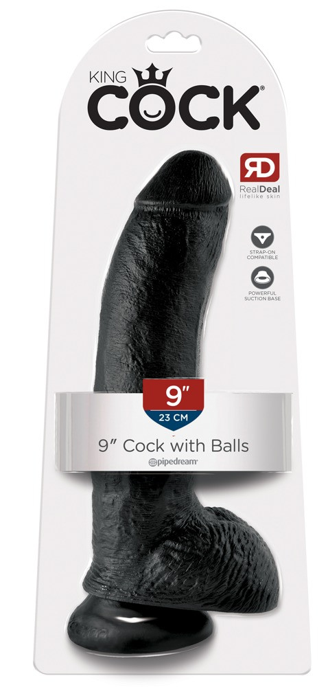 King Cock 9 - velký přísavkový dildo s varlaty (23 cm) - černý