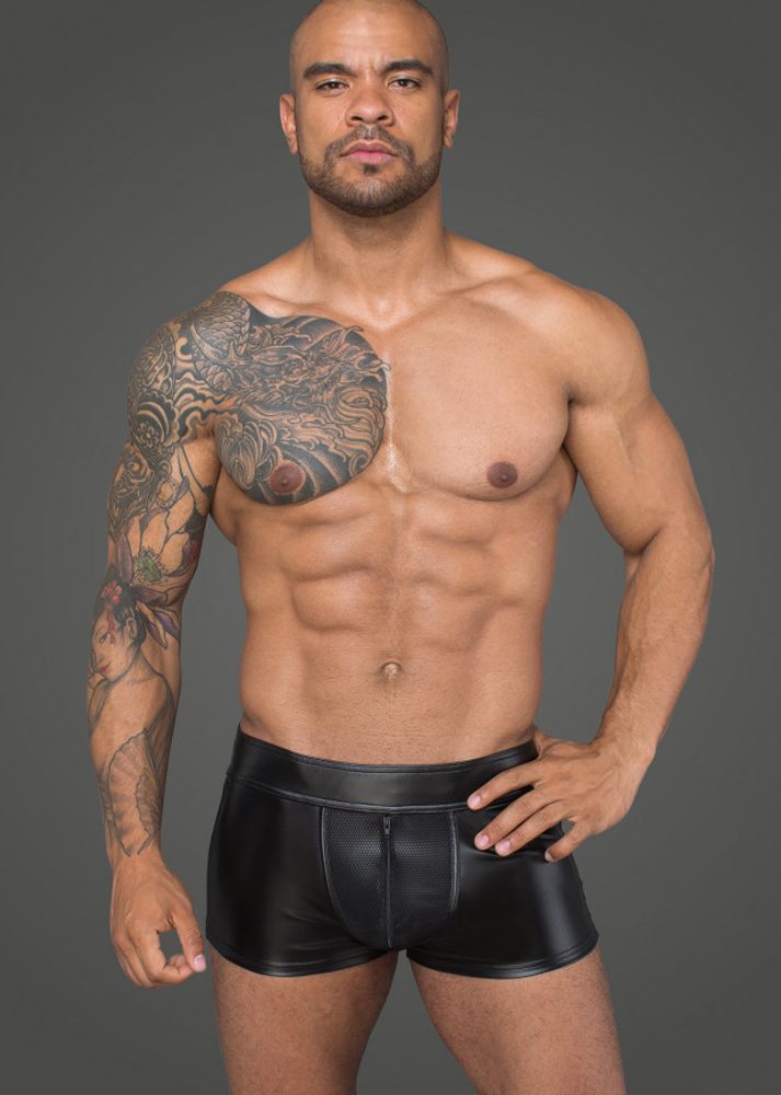 Noir Handmade H058 Mens Shorts Made of Powerwetlook and 3D Net - S