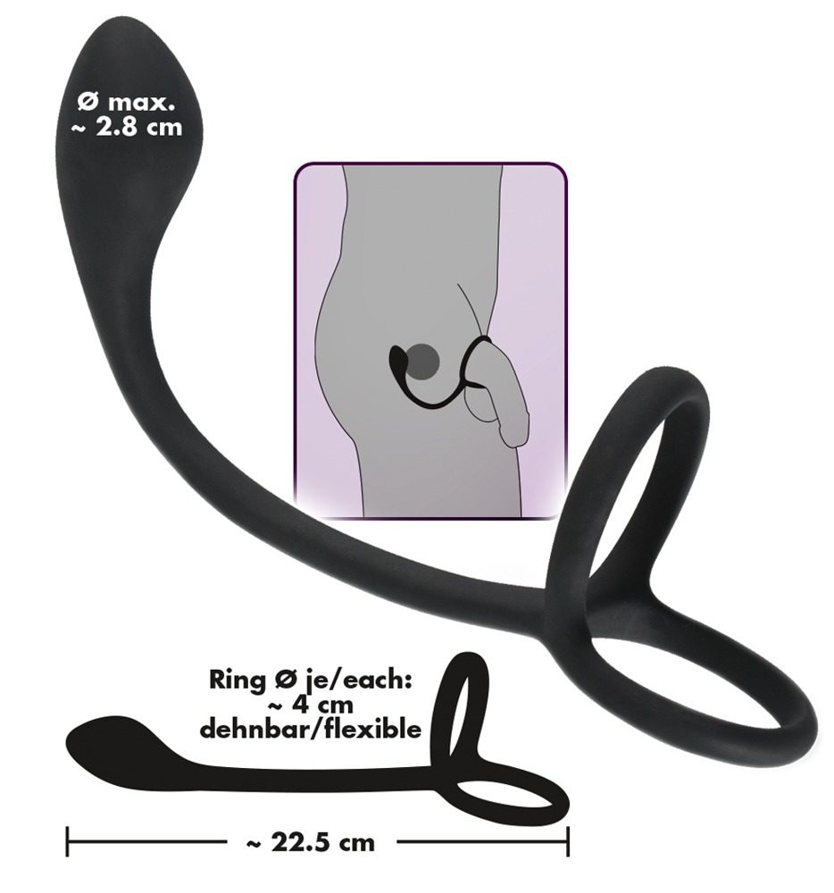 Black Velvets Cock & Ball Ring + Plug Slim