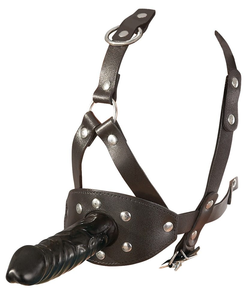 ZADO Leather Head Harness with Dildo