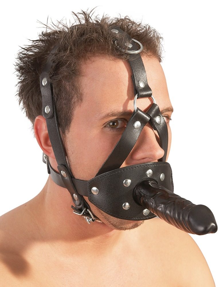 ZADO Leather Head Harness with Dildo