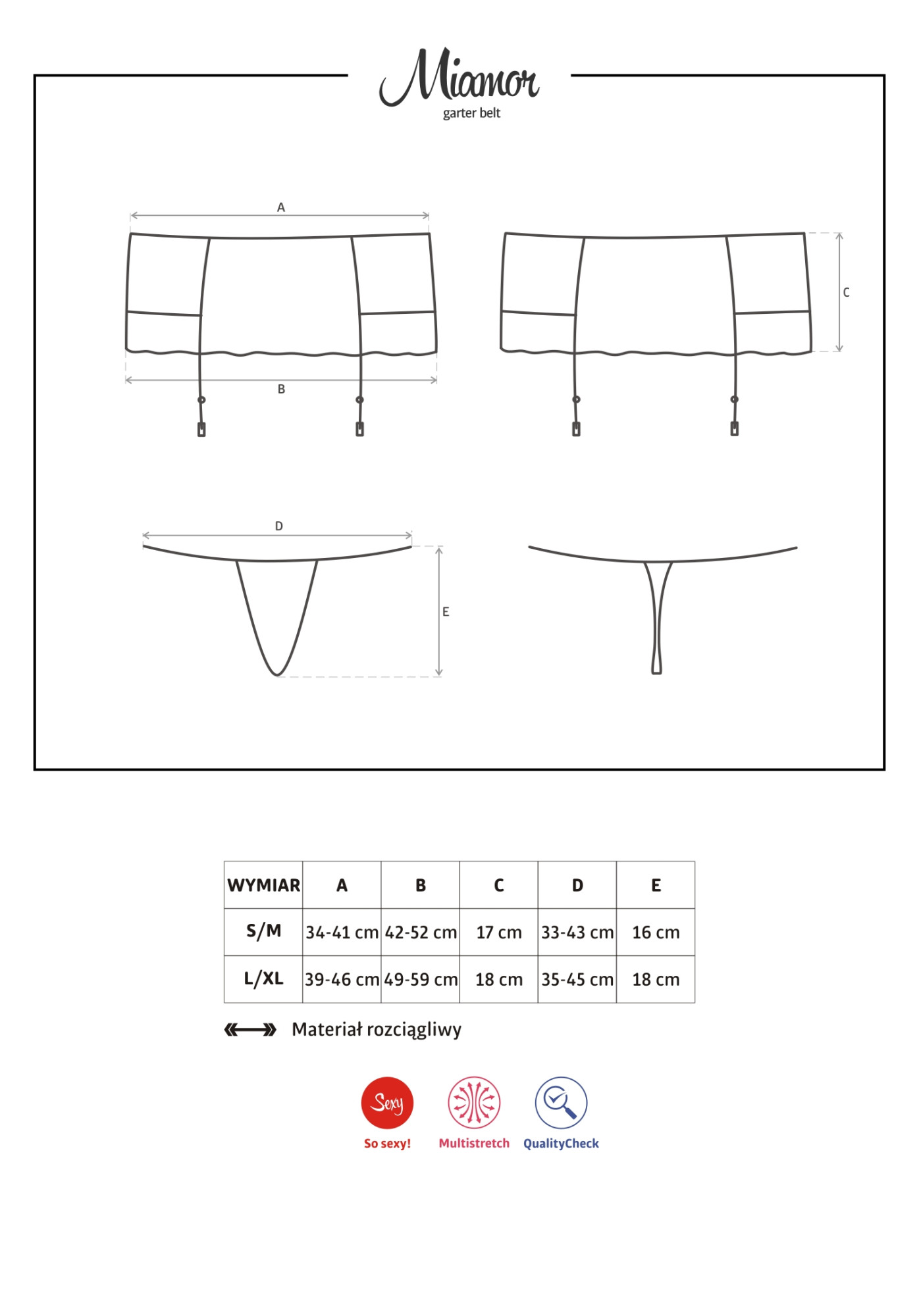 Podvazkový pás Miamor garter belt - Obsessive černá L/XL