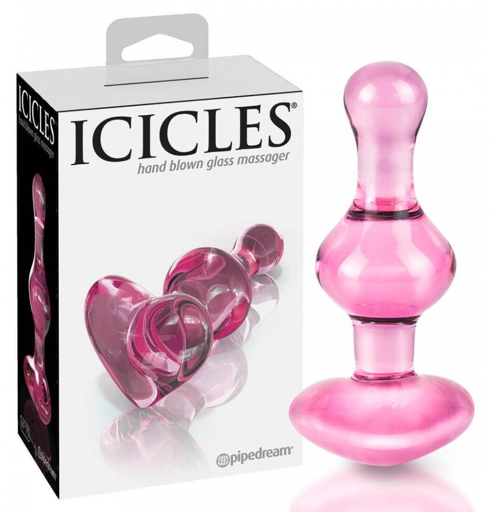 Icicles No. 75 - skleněné anální dildo ve tvaru srdce (růžové)