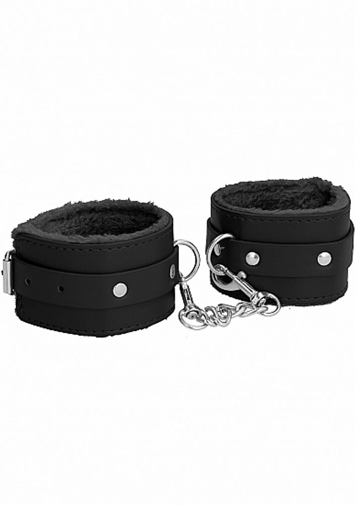 Ouch! Plush Leather Hand Cuffs Black