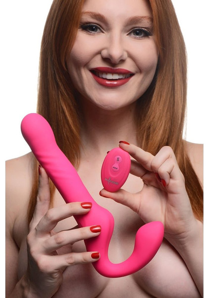 Strap U Mighty-Thrust Thrusting & Vibrating Strapless Strap-On with Remote Pink