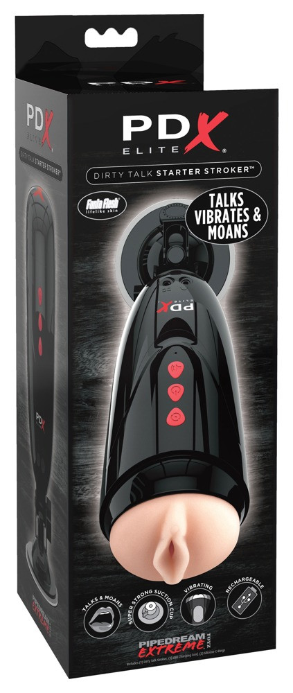 PDX Elite Dirty Talk - dobíjecí vibrační masturbátor (černý)