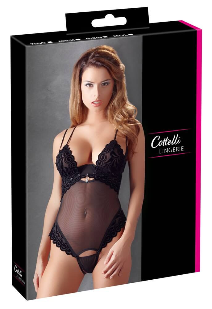 Cottelli String Body - sametové body (černé) - 80C/M