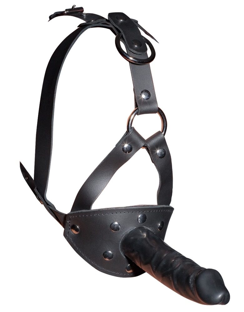 ZADO Leather Head Harness with Dildo