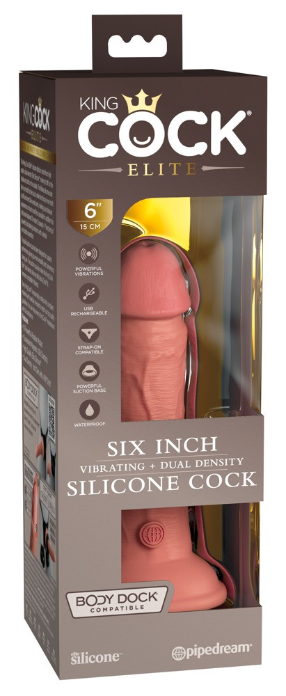 King Cock Elite 6 - připínací, realistický vibrátor (15 cm) - přírodní