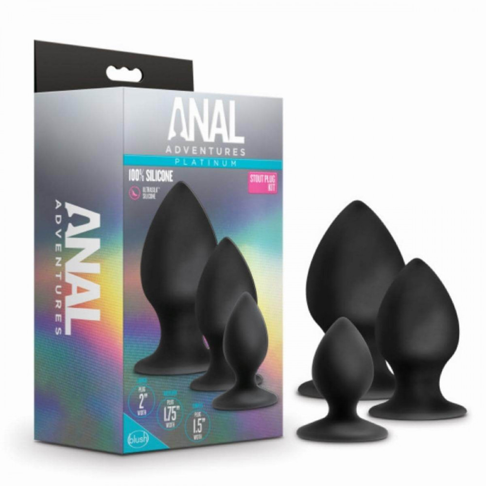 Anal Adventures Platinum Stout - anální dildo set - 3ks (černý)