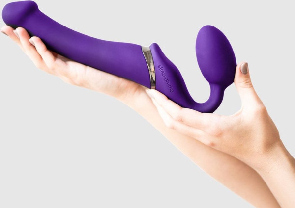 Strap-on-me 3 Motors Vibrating Silicone Bendable Strap-On Purple M