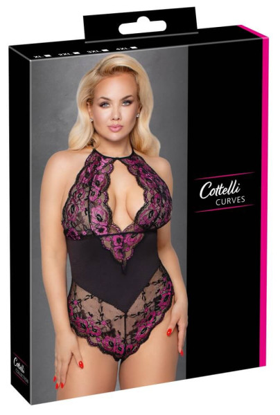 Cottelli Plus Size - květinové body (černo-fialové) - 3XL