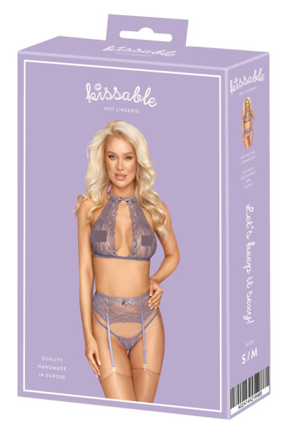 Kissable - drobná krajková souprava s korálky (fialová) - L/XL