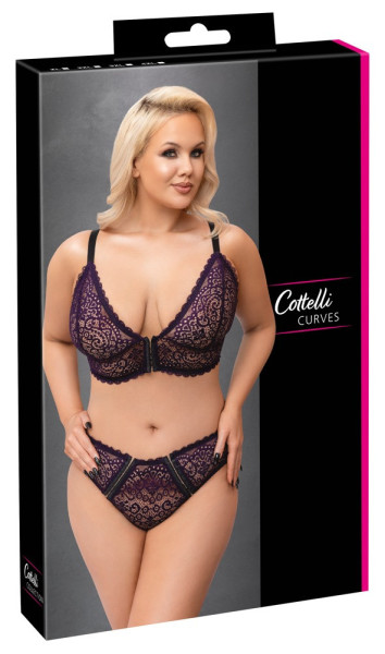 Cottelli Curves Plus Size - průsvitná vzorovaná podprsenka (fialová) - 2XL