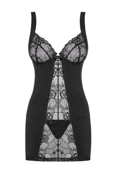 Dámská erotická košilka Heartina chemise black - OBSESSIVE černá L/XL