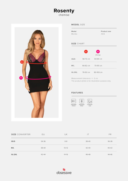 Jemná košilka Rosenty chemise - Obsessive originál XL/2XL