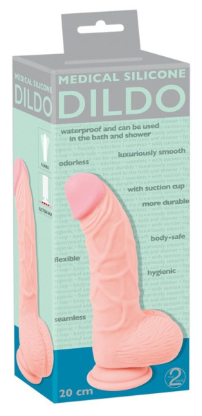 You2Toys Medical Silicone Dildo 20 cm silikonové dildo s přísavkou a varlaty